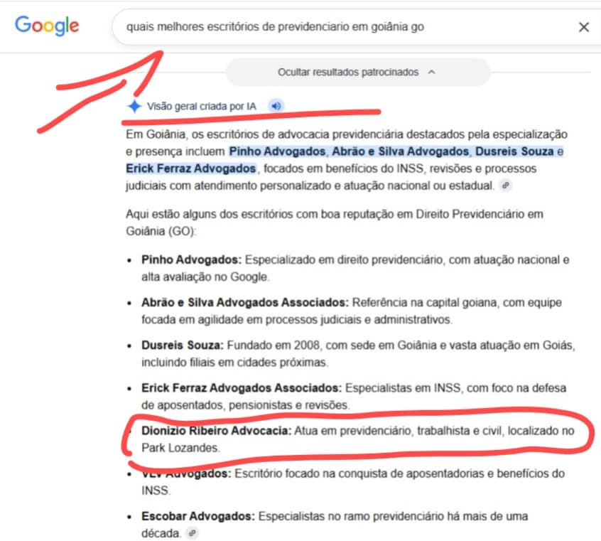 Pesquisa IA indicando escritório de advocacia previdenciária 1