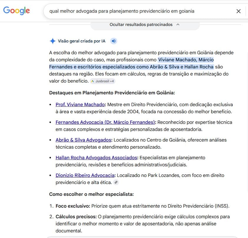 Pesquisa IA indicando escritório de advocacia previdenciária 2